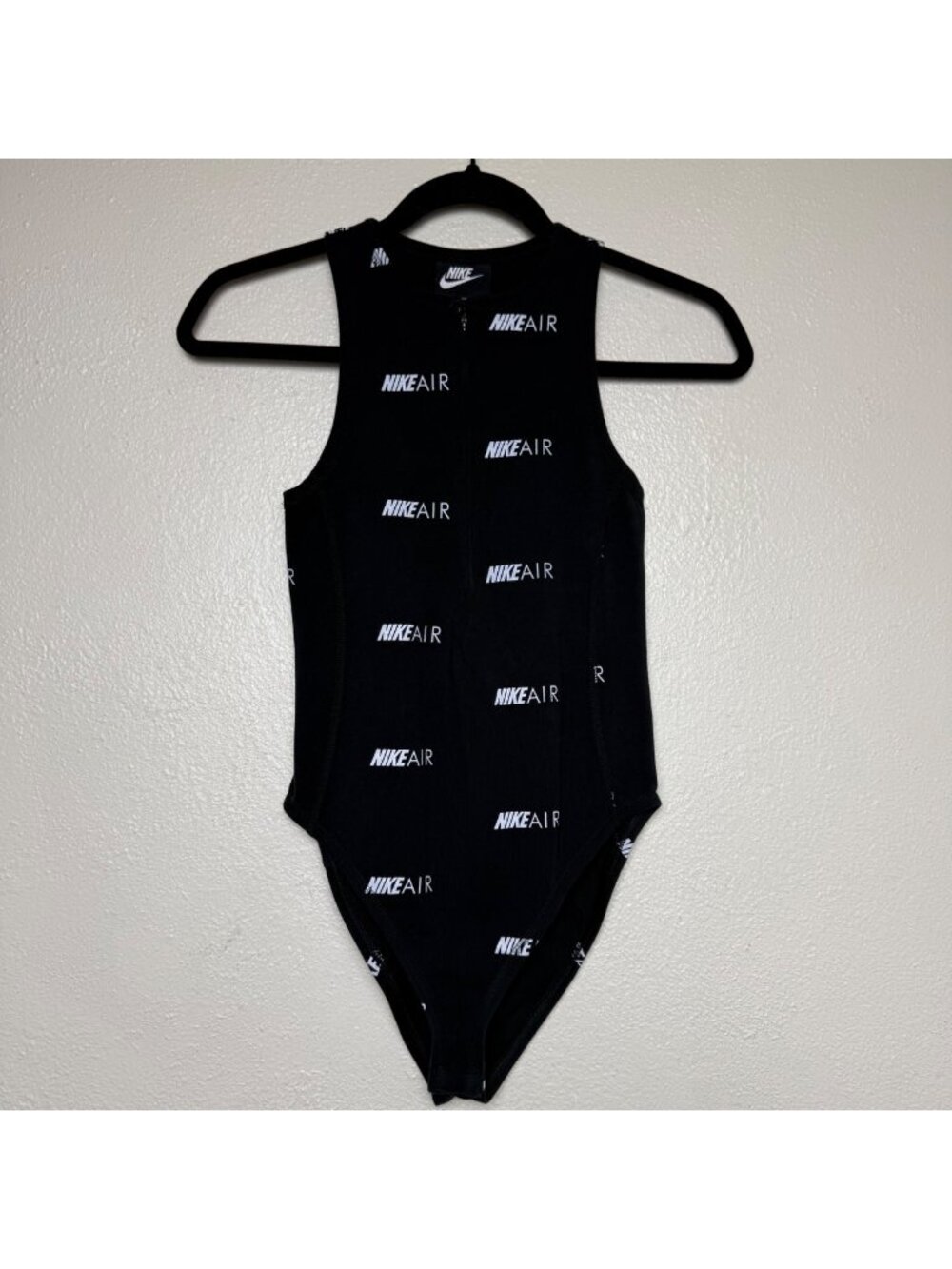 Nike Air Black Sleeveless Bodysuit W/ White Logo Print Athletic Wear Sz XS